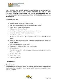 Draft Provincial Budget Appropriation