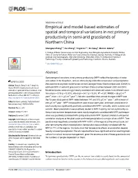 Empirical and Model-Based Estimates of Spatial and Temporal Variations in Net Primary Productivity in Semi-Arid Grasslands of Northern China