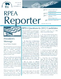President's Message RPEA Questions to 2012 Candidates