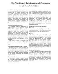 The Nutritional Relationships of Chromium David L