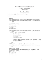 Chronology of Outlets Coded for the Weekly News Index
