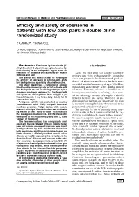 Efficacy and Safety of Eperisone in Patients with Low Back Pain: a Double Blind Randomized Study