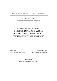 Integrating Deep Contextualized Word Embeddings Into Text Summarization Systems