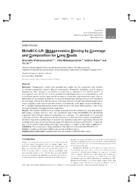 Metabcc-LR: Metagenomics Binning by Coverage and Composition for Long Reads Anuradha Wickramarachchi 1,∗, Vijini Mallawaarachchi 1, Vaibhav Rajan 2 and Yu Lin 1,∗