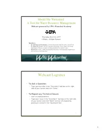 Model My Watershed: a Tool for Water Resource Management Webcast Sponsored by EPA’S Watershed Academy