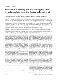 Predictive Modelling for Archaeological Sites: Ashokan Edicts from the Indian Subcontinent