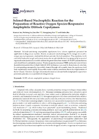 Selenol-Based Nucleophilic Reaction for the Preparation of Reactive Oxygen Species-Responsive Amphiphilic Diblock Copolymers