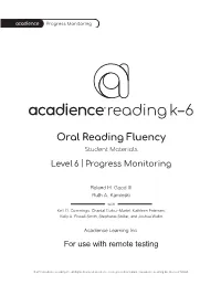 Reading Fluency Student Materials Level 6 | Progress Monitoring