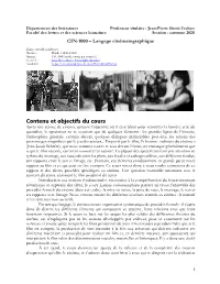 CIN 1040B – Langage Et Matières De L'expression Automne 2001