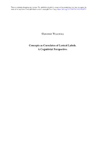 Concepts As Correlates of Lexical Labels. a Cognitivist Perspective