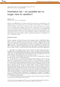 Inheritance Tax – an Equitable Tax No Longer: Time for Abolition?