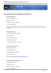 NASA 2018 SBIR Program Phase I Selections - Firm List