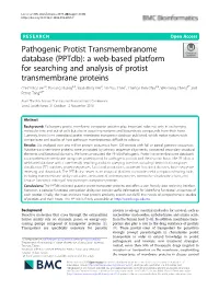 Pathogenic Protist Transmembranome Database (Pptdb): a Web-Based Platform for Searching and Analysis of Protist Transmembrane Pr
