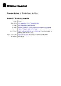 Thursday 29 June 2017 Order Paper No.5: Part 1 SUMMARY AGENDA