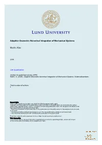 Adaptive Geometric Numerical Integration of Mechanical Systems Modin, Klas