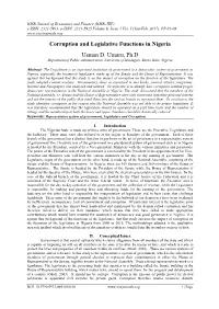 Corruption and Legislative Functions in Nigeria Usman D. Umaru, Ph.D