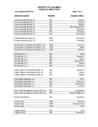 DISTRICT of COLUMBIA TOBACCO DIRECTORY Last Updated 08/15/19 Page 1 of 4