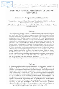 Identification and Assessment of Cretan Geotopes