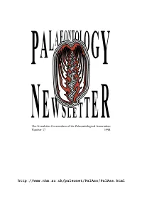Newsletter for Members of the Palaeontological Associationr Number 37 1998