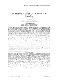 An Analysis of Local Area Network ARP Spoofing