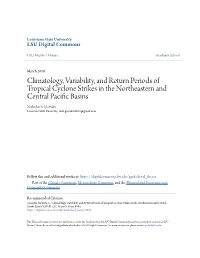 Climatology, Variability, and Return Periods of Tropical Cyclone Strikes in the Northeastern and Central Pacific Ab Sins Nicholas S