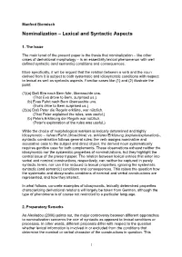 Nominalization – Lexical and Syntactic Aspects