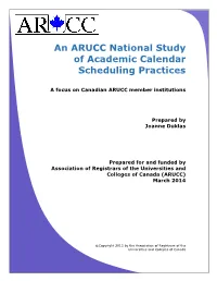 An ARUCC National Study of Academic Calendar Scheduling Practices