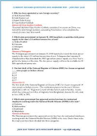 Current Affairs Questions and Answers Pdf – January 2018