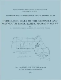 Hydrologic Data of the Neponset and Weymouth River Basins, Massachusetts