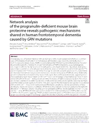 Network Analysis of the Progranulin-Deficient Mouse Brain Proteome Reveals Pathogenic Mechanisms Shared in Human Frontotemporal