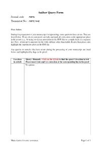 Author Query Form Journal Code: AMRE Transmittal No.: AMRE1442
