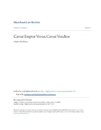 Caveat Emptor Versus Caveat Venditor Charles T