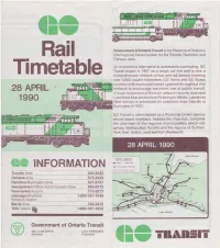 GO Transit Rail Timetable, April 28, 1990