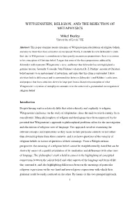 Wittgenstein, Religion, and the Rejection of Metaphysics