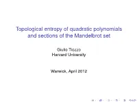 Topological Entropy of Quadratic Polynomials and Sections of the Mandelbrot Set