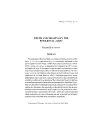 TRUTH and MEANING in the PORT-ROYAL LOGIC Abstract