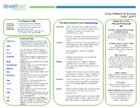 Using Facebook for Business CHEAT SHEET