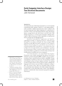 Early Computer Interface Design: Two Archival Documents John Harwood