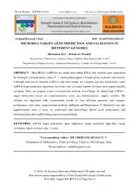 Microrna Target Gene Prediction and Validation in Different Genomes