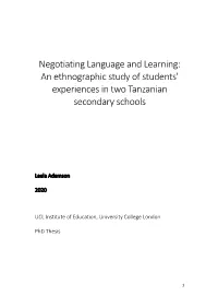 Negotiating Language and Learning: an Ethnographic Study of Students’ Experiences in Two Tanzanian Secondary Schools
