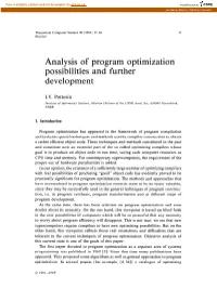Analysis of Program Optimization Possibilities and Further Development