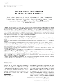 Contribution to the Knowledge of the Lichen Biota of Bolivia
