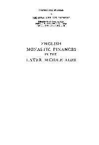 English Monastic Finances in the Later Middle Ages. Cambridge