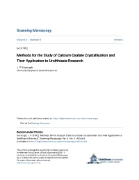 Methods for the Study of Calcium Oxalate Crystallisation and Their Application to Urolithiasis Research
