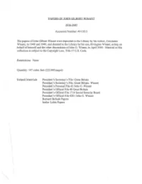 PAPERS of JOHN GILBERT WINANT 1916-1947 Accession Number