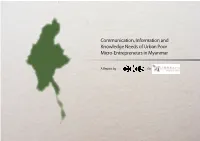 Communication, Information and Knowledge Needs of Urban Poor Micro-Entrepreneurs in Myanmar