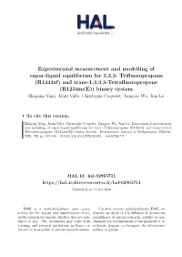 Experimental Measurement and Modelling of Vapor-Liquid