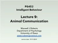 Lecture 9: Animal Communication