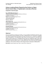 Value-Creating Roles Played by the Actors in Open Government Data: a Systematic Literature Review Completed Research Paper