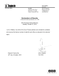 2014 Clerk's Official Declaration of Results